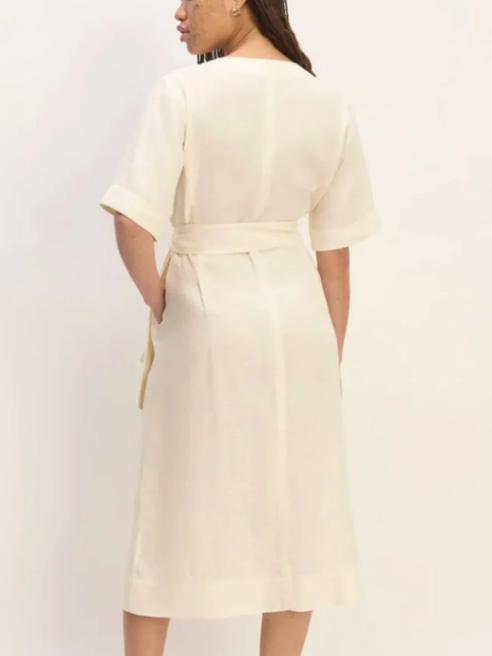 Everlane Bone Linen Wrap Dress Size M NWT